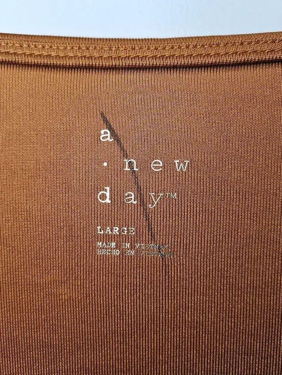 A New Day Ruched Bodysuit Size Large Burnt Orange Deep V Neck Long Sleeve Office - Picture 6 of 9